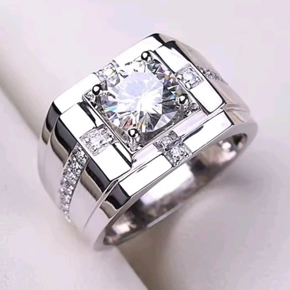 Classic Men's 925 Silver Diamond Ring Sz 13